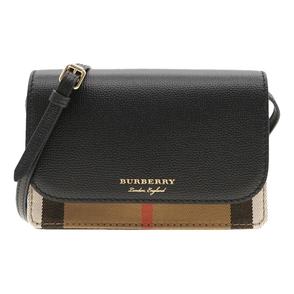 NWT Burberry Hampshire Horse Check Canvas
Derby Leather Crossbody Bag Black